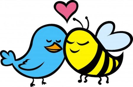 We hope this image isn't too inappropriate (for biologists and zoologists, that is). Buzz! Chirp! A bird (for Chirpify) and a bee (for Beeminder) blissfully in love