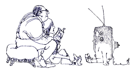 And now instead of him watching TV / We all sit around and watch him. Jimmy Jet's parents watching Jim.