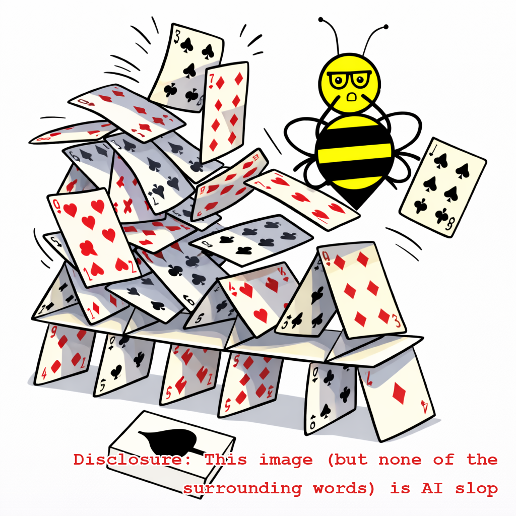 A bee accidentally toppling a card house