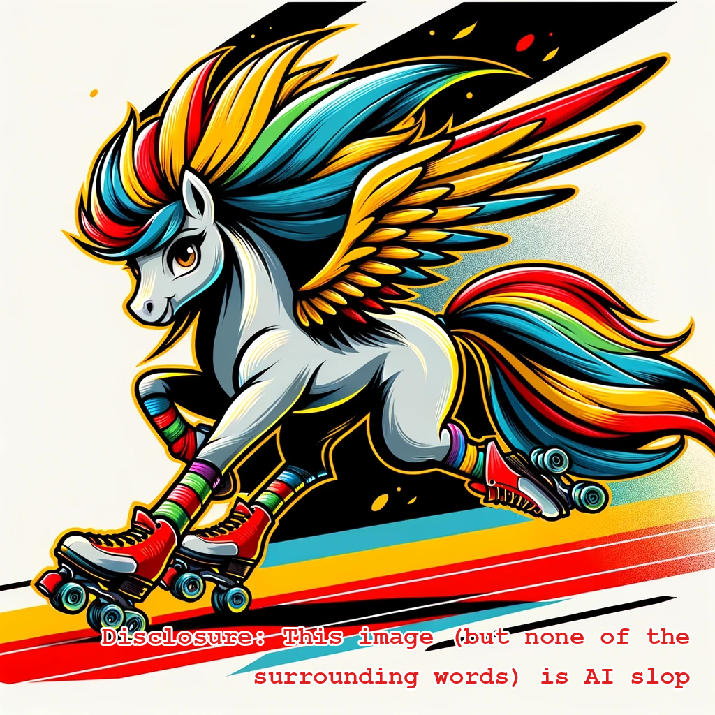 Rainbow Dash in rollerskates skating on a bright red line
