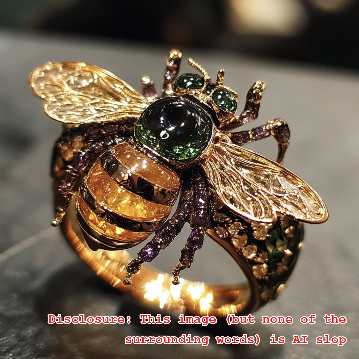 A jewel-encrusted bee set into a ring