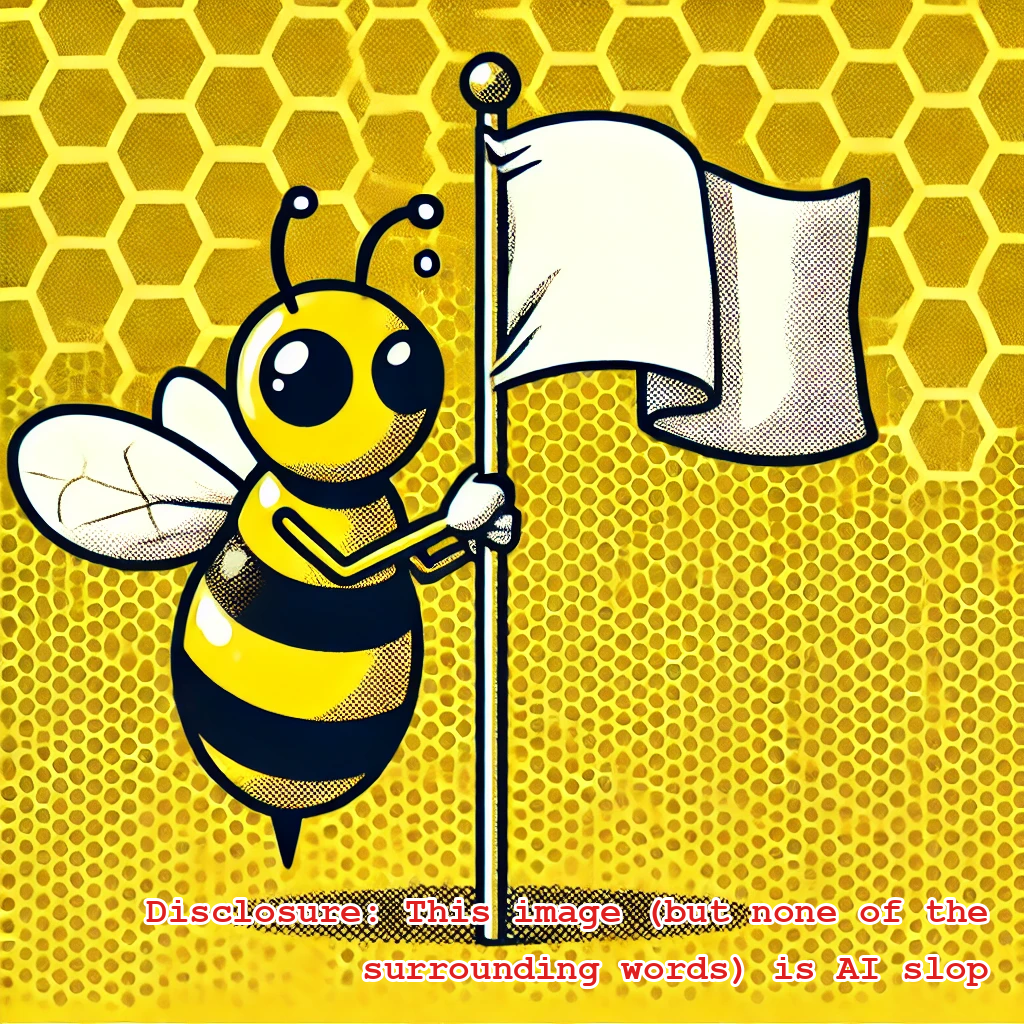 A bee holding up a surrender flag